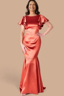 Satin Flutter Sleeve Mermaid Maxi - Burntorange by Goddiva