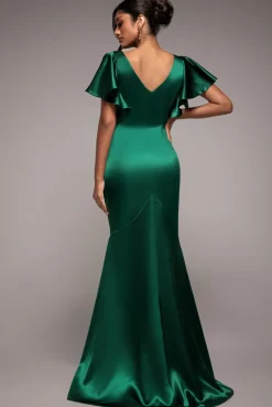 Satin Flutter Sleeve Mermaid Maxi - Emerald Green by Goddiva