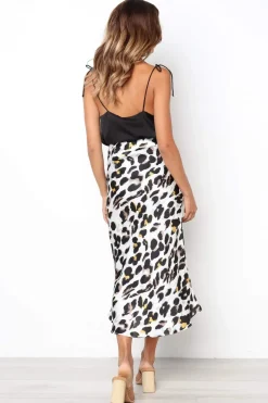 Satin Leopard Print Midi Slip Skirt by Urban Touch