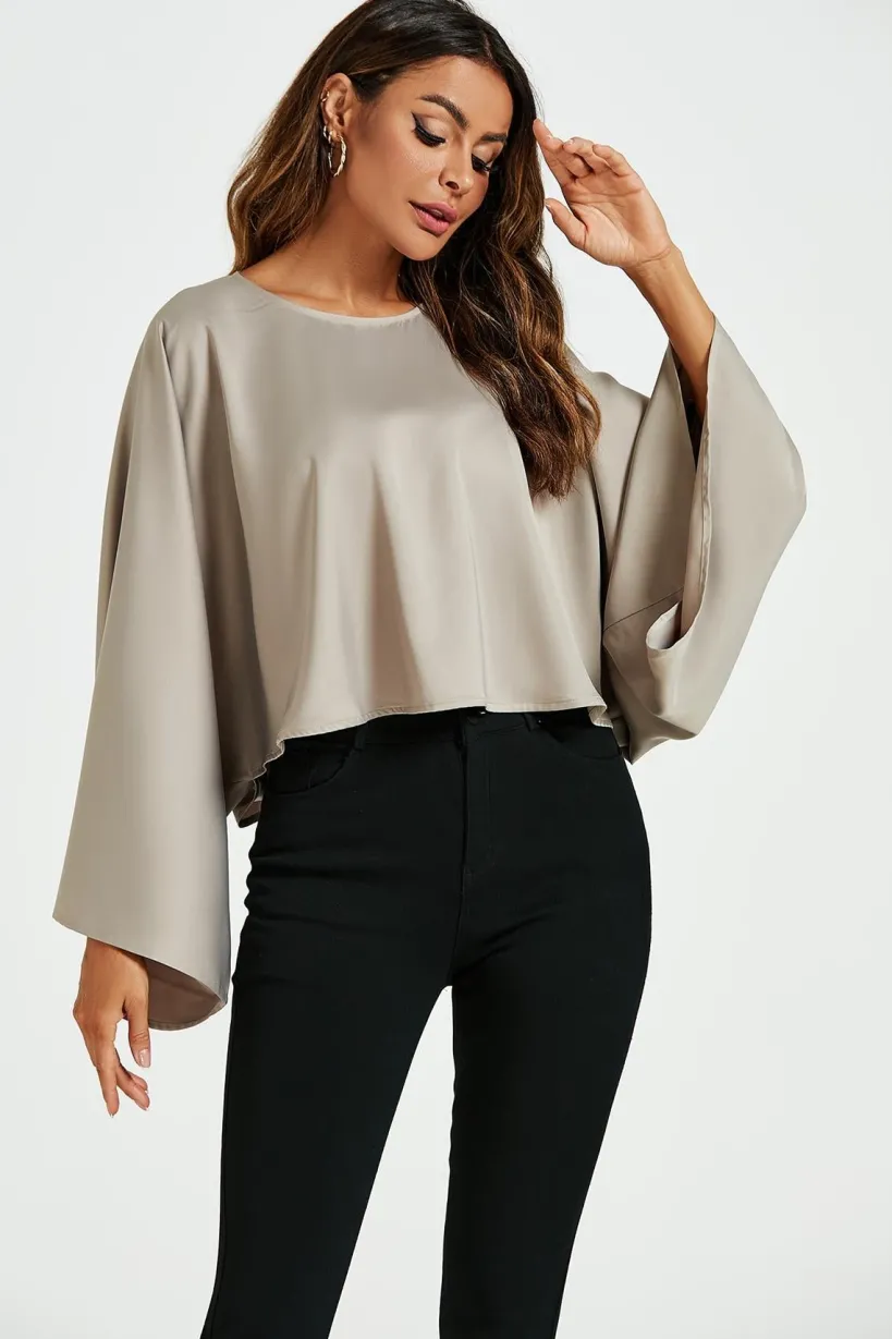 Satin Loose Fit Crop Top In Mink by FS Collection