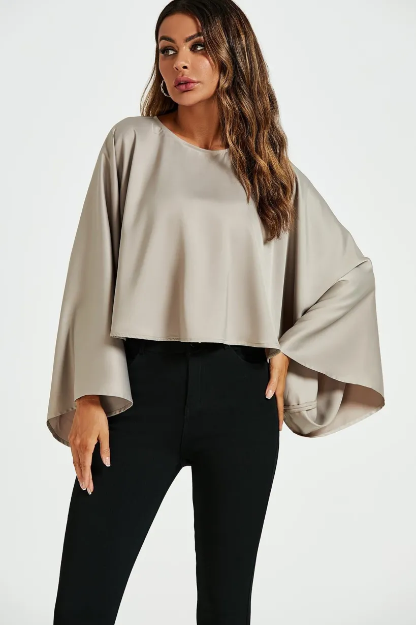 Satin Loose Fit Crop Top In Mink by FS Collection