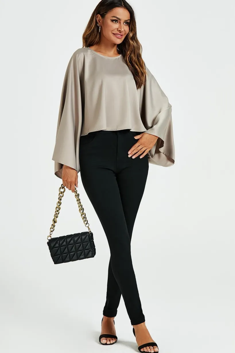 Satin Loose Fit Crop Top In Mink by FS Collection