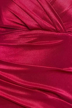 Satin Off The Shoulder Maxi Dress - Wine by Goddiva