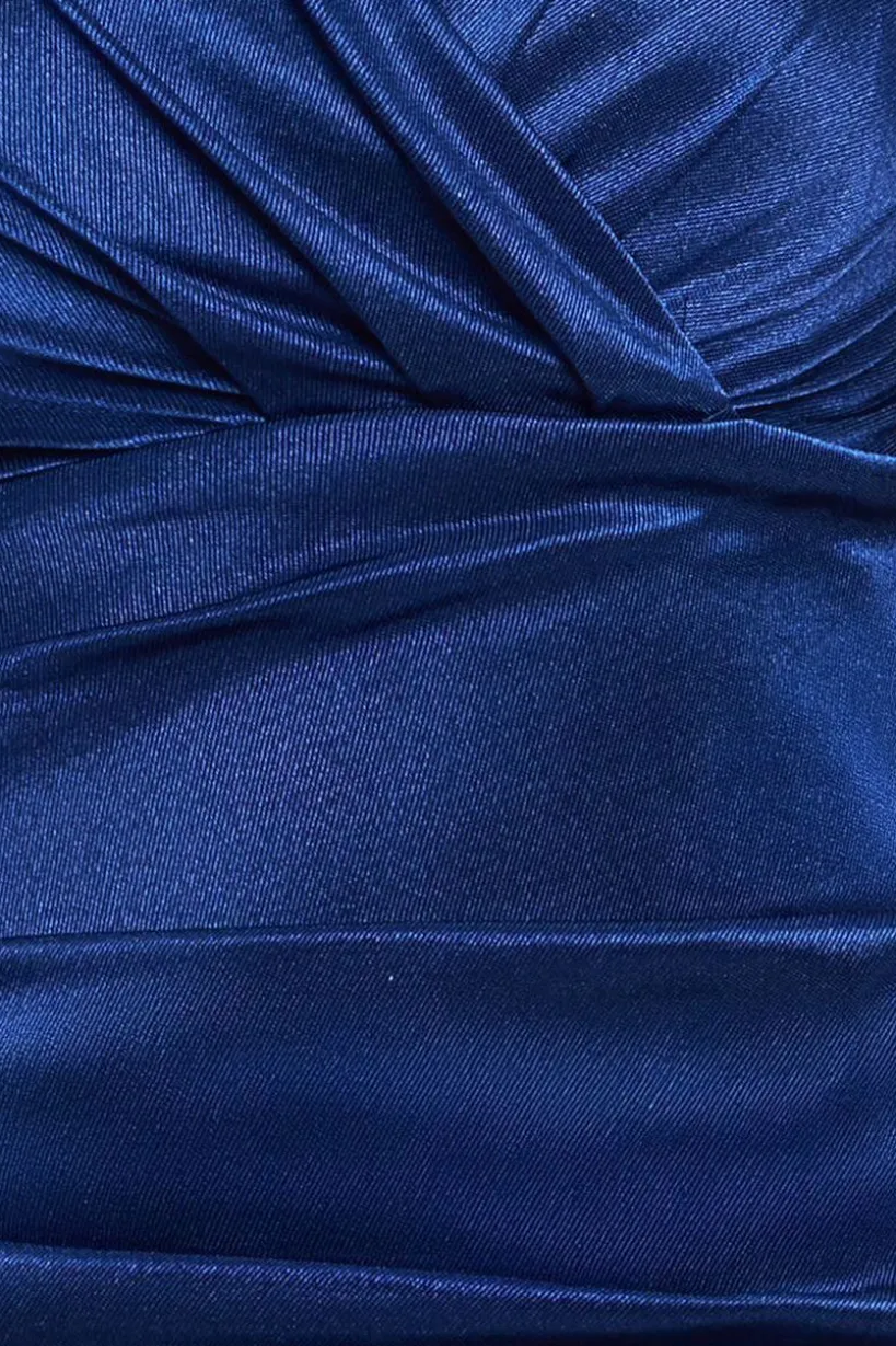 Satin Off The Shoulder Maxi Dress - Navy Blue by Goddiva