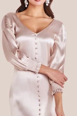 Satin Viscose Front Split Maxi - Champagne by Goddiva