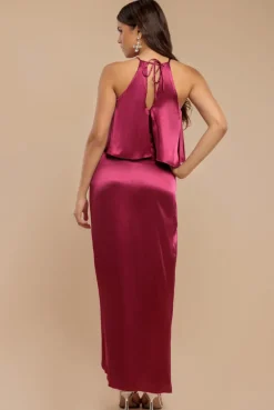 Satin Viscose Front Wrap Midaxi Dress - Burgundy by Goddiva