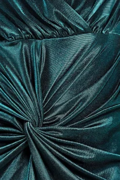 Satin Wrap Knotted Midi Dress - Emerald Green by Goddiva