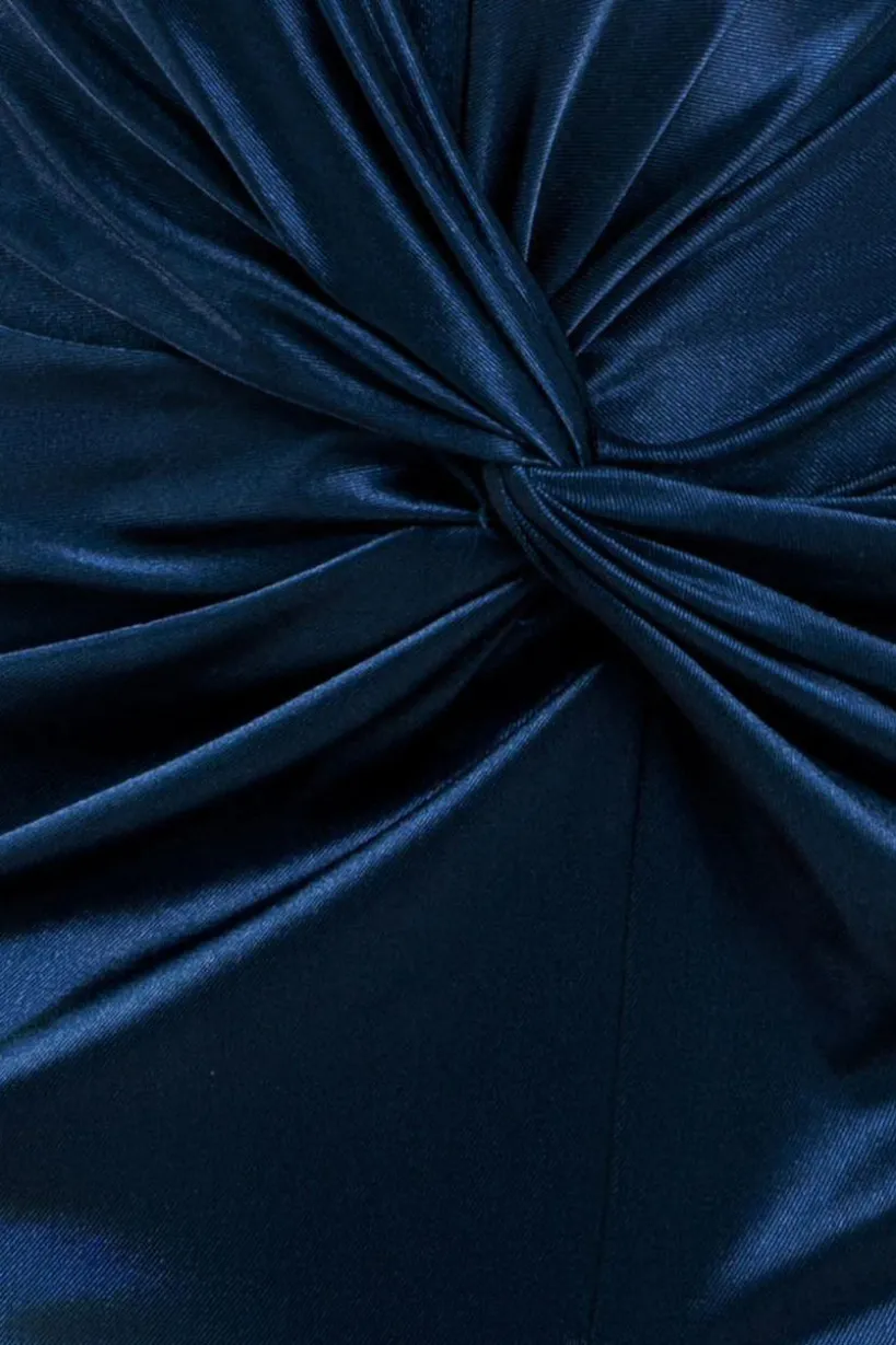 Satin Wrap Knotted Midi Dress - Navy by Goddiva