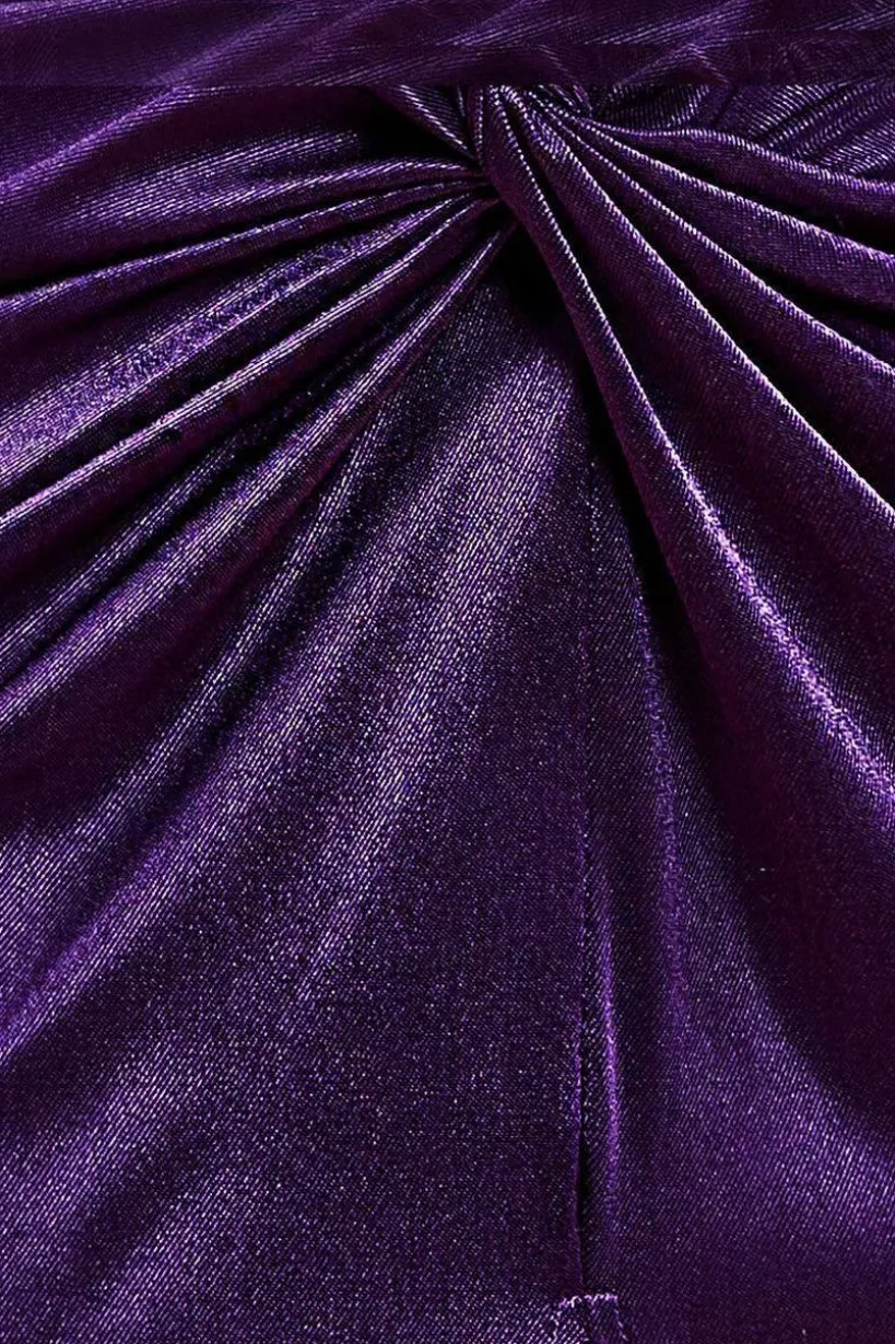Satin Wrap Knotted Midi Dress - Purple by Goddiva