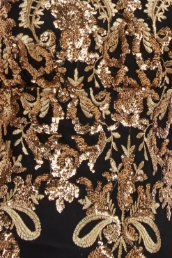 Scallop Bandeau Sequin Mesh Maxi Dress - Black Gold by Goddiva