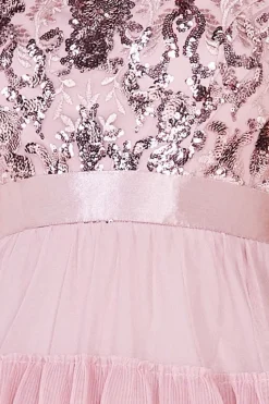 Scallop Bardot Ruffle Mesh Maxi - Blush by Goddiva