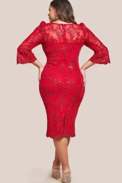 Scallop Lace Midi Dress- Red by Goddiva Plus