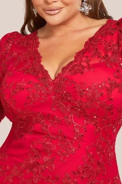 Scallop Lace Midi Dress- Red by Goddiva Plus