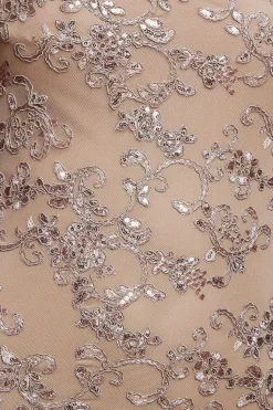 Scalloped Cape Open Back Lace & Sequin Maxi Dress - Champagne by Goddiva