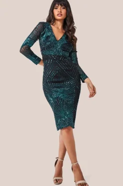 Scalloped Hem Starburst Midi Dress - Emerald by Goddiva