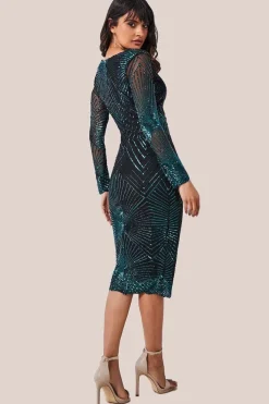 Scalloped Hem Starburst Midi Dress - Emerald by Goddiva