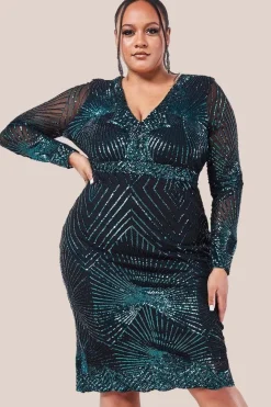 Scalloped Hem Starburst Midi Dress - Emerald by Goddiva Plus