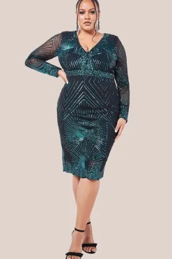 Scalloped Hem Starburst Midi Dress - Emerald by Goddiva Plus