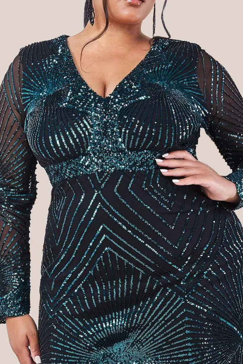 Scalloped Hem Starburst Midi Dress - Emerald by Goddiva Plus
