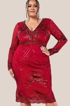Scalloped Hem Starburst Midi Dress - Red by Goddiva Plus