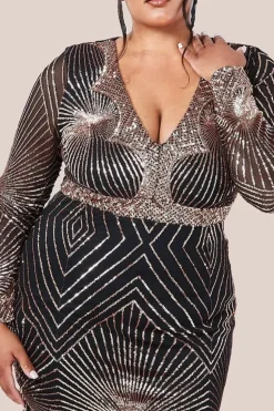 Scalloped Hem Starburst Midi Dress - Rose Gold by Goddiva Plus