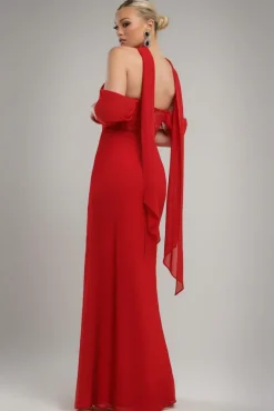 Scalloped Lace & Chiffon Winged Corset Bodice Maxi Dress - Red by Goddiva