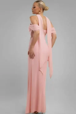 Scalloped Lace & Chiffon Winged Corset Bodice Maxi Dress - Blush Pink by Goddiva