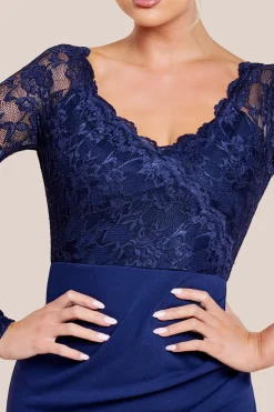 Scalloped Lace & Scuba Maxi Dress - Navy by Goddiva