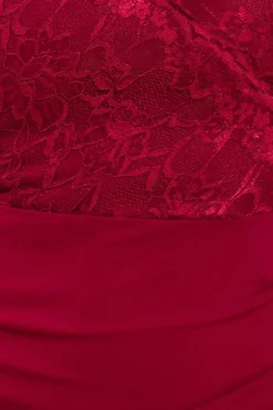 Scalloped Lace & Scuba Maxi Dress - Wine by Goddiva