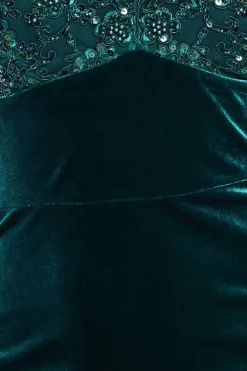Scalloped Lace & Velvet Maxi Dress - Emerald Green by Goddiva