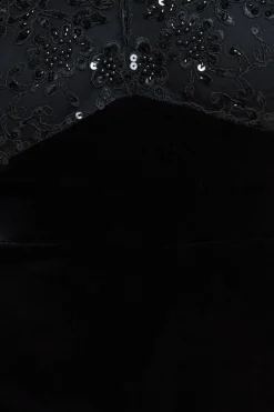 Scalloped Lace & Velvet Maxi Dress - Black by Goddiva Plus