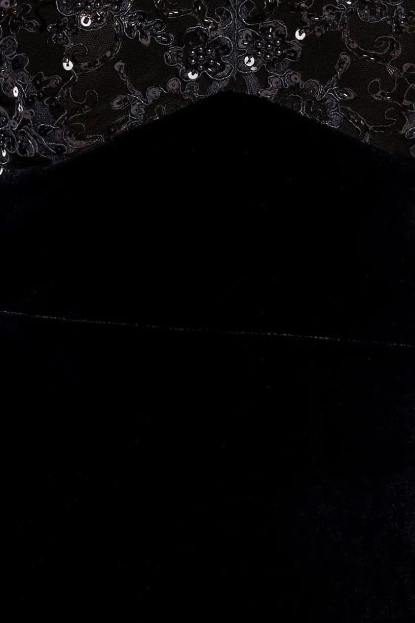 Scalloped Lace & Velvet Maxi Dress - Solid Black by Goddiva