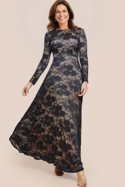 Scalloped Lace A-Line Maxi Dress - Black by Goddiva