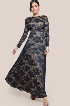 Scalloped Lace A-Line Maxi Dress - Black by Goddiva