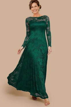Scalloped Lace A-Line Maxi Dress - Emerald Green by Goddiva