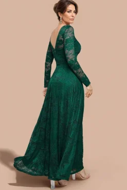 Scalloped Lace A-Line Maxi Dress - Emerald Green by Goddiva
