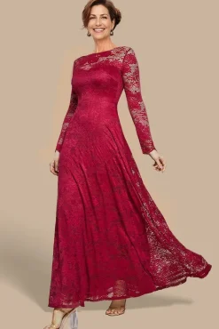 Scalloped Lace A-Line Maxi Dress - Wine by Goddiva