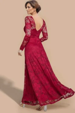 Scalloped Lace A-Line Maxi Dress - Wine by Goddiva