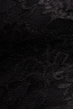 Scalloped Lace Bodice Long Sleeve Bardot Maxi Dress - Black by Goddiva