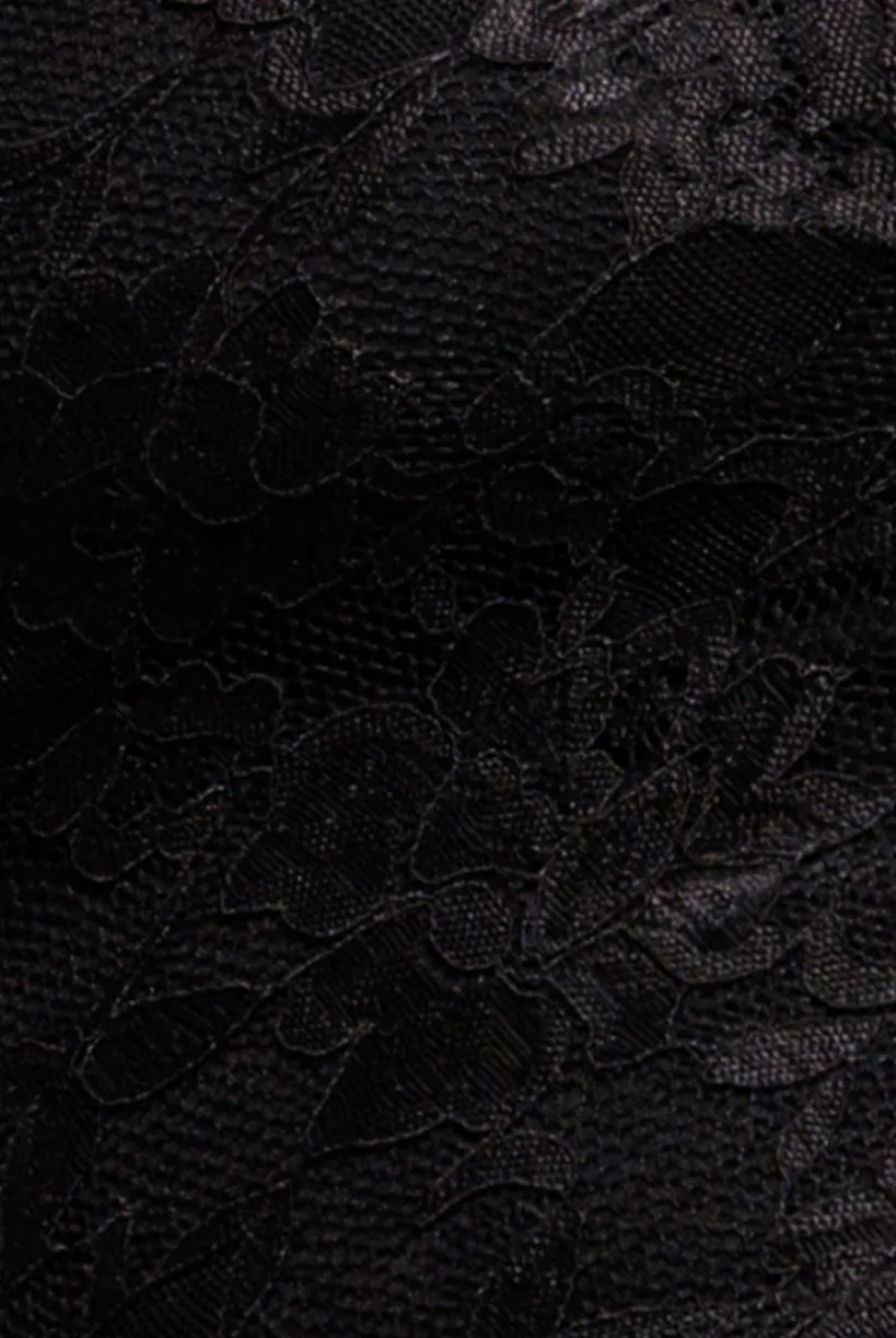 Scalloped Lace Bodice Long Sleeve Bardot Maxi Dress - Black by Goddiva