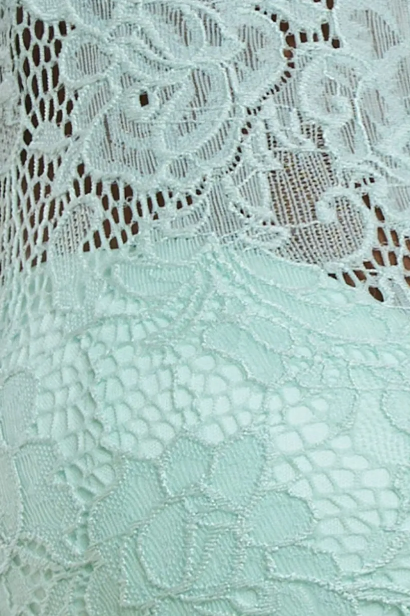 Scalloped Lace Bodice Pleated Chiffon A Line Maxi Dress - Mint Green by Goddiva
