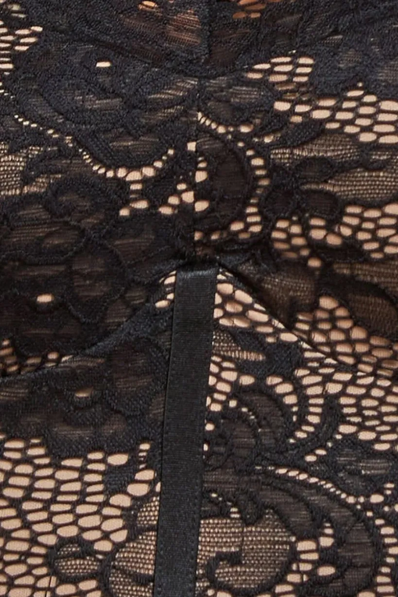 Scalloped Lace Corset Bodice Maxi Dress - Black by Goddiva