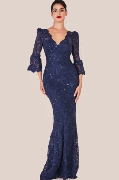 Scalloped Lace Maxi Dress - Navy by Goddiva