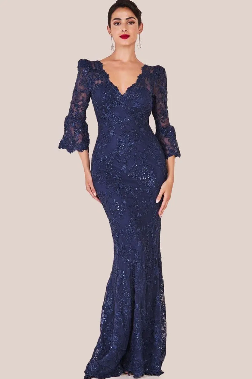 Scalloped Lace Maxi Dress - Navy by Goddiva