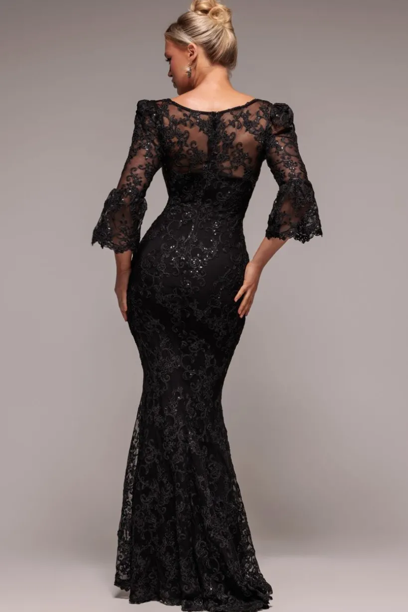 Scalloped Lace Maxi Dress - Black by Goddiva
