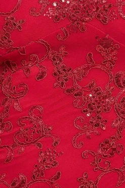 Scalloped Lace Maxi Dress - Red by Goddiva Plus