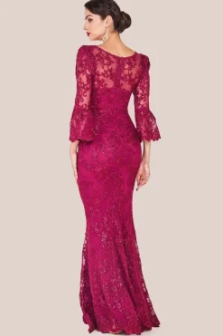 Scalloped Lace Maxi Dress - Burgundy by Goddiva