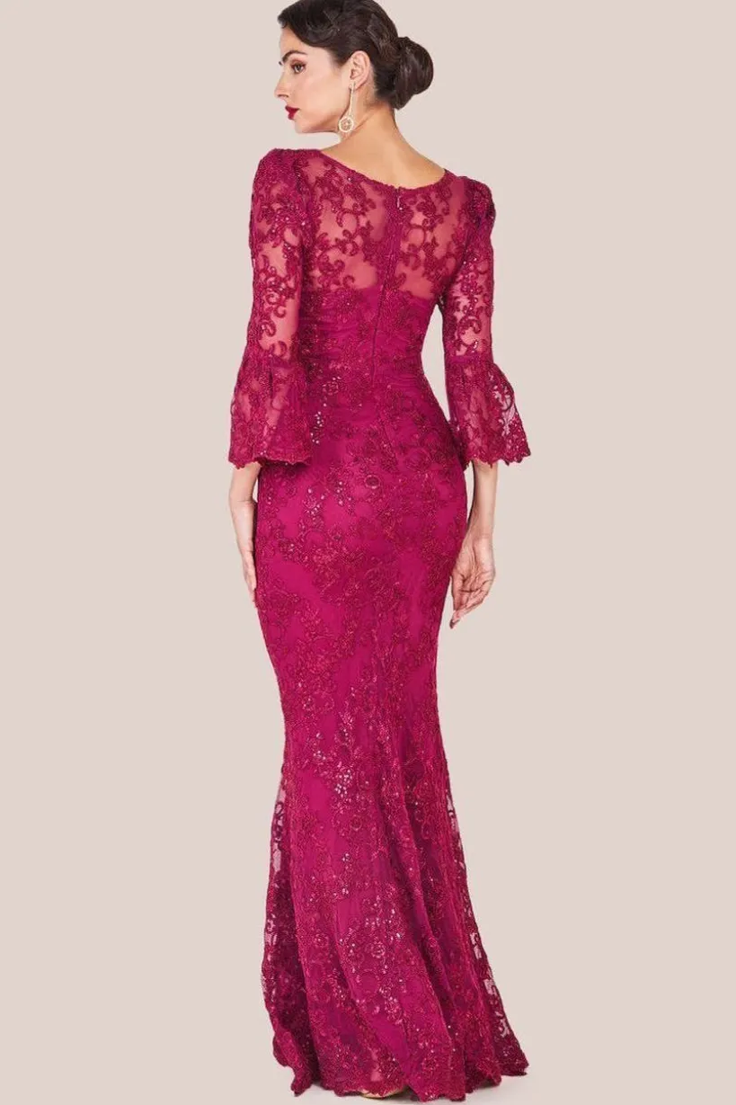 Scalloped Lace Maxi Dress - Burgundy by Goddiva