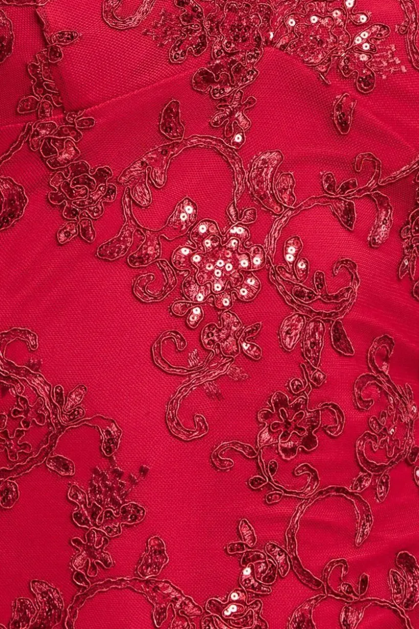 Scalloped Lace Maxi Dress - Red by Goddiva