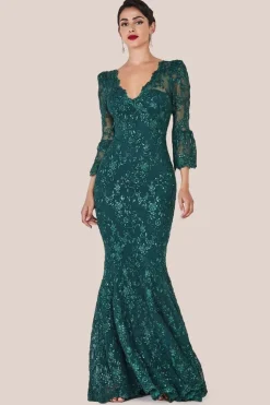 Scalloped Lace Maxi Dress - Emerald Green by Goddiva